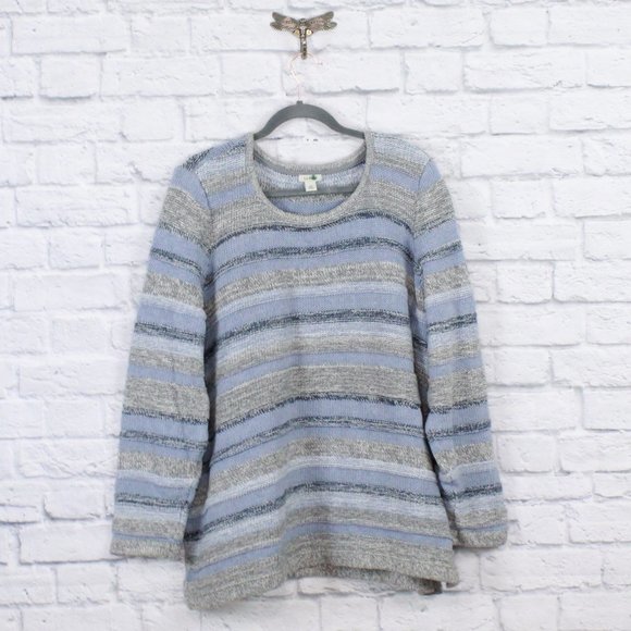 Sweaters - LL BEAN Rolled Hem Striped Cotton Knit Sweater 3X